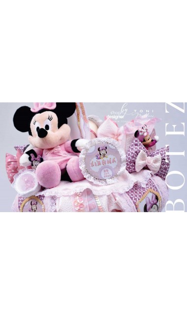 Lumanare cu Minnie Mouse Racer personalizata cu paiete roz si lila 12
